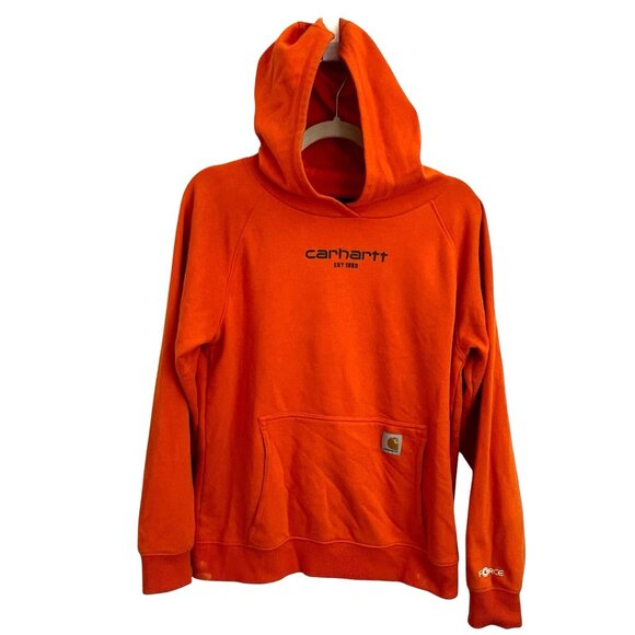 Carhartt Graphic Hoodie Sweatshirt Youth L 14-16 Orange Unisex Workwear Skater - Picture 1 of 14